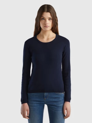 Benetton, Crew Neck Sweater In Pure Cotton, size XS, Dark Blue, Women United Colors of Benetton