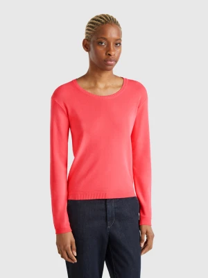 Benetton, Crew Neck Sweater In Pure Cotton, size XL, Fuchsia, Women United Colors of Benetton