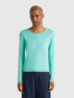 Benetton, Crew Neck Sweater In Pure Cotton, size XXS, Aqua, Women United Colors of Benetton