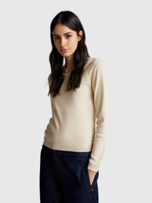 Benetton, Crew Neck Sweater In Pure Cotton, Size: XXS, Beige, Women United Colors of Benetton