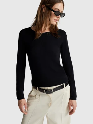 Benetton, Crew Neck Sweater In Pure Cotton, Size: XXS, Black, Women United Colors of Benetton