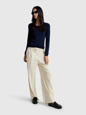 Benetton, Crew Neck Sweater In Pure Cotton, Size: XXS, Dark Blue, Women United Colors of Benetton