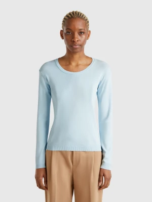 Benetton, Crew Neck Sweater In Pure Cotton, size XXS, Sky Blue, Women United Colors of Benetton