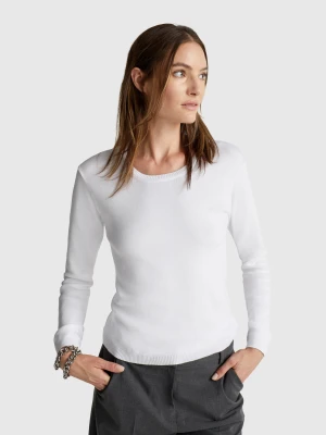 Benetton, Crew Neck Sweater In Pure Cotton, size M, White, Women United Colors of Benetton