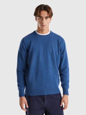 Benetton, Crew Neck Sweater In Pure Merino Wool, size L, Blue, Men United Colors of Benetton