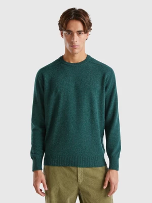 Benetton, Crew Neck Sweater In Pure Merino Wool, size L, Green, Men United Colors of Benetton