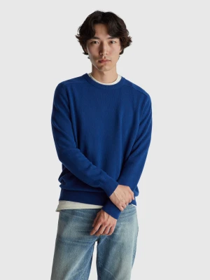 Benetton, Crew Neck Sweater In Pure Merino Wool, Size: XS, Blue, Men United Colors of Benetton