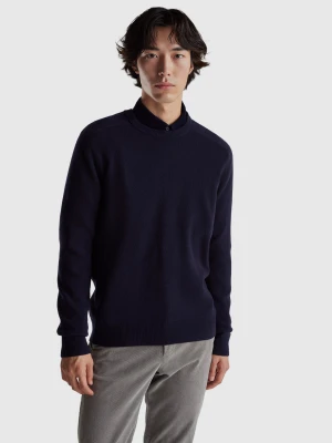 Benetton, Crew Neck Sweater In Pure Merino Wool, Size: XS, Dark Blue, Men United Colors of Benetton