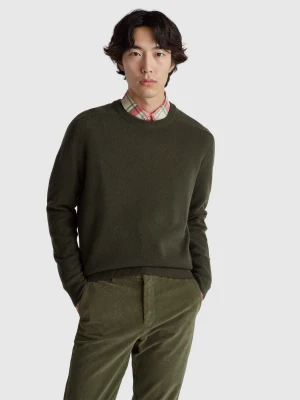 Benetton, Crew Neck Sweater In Pure Merino Wool, Size: XS, Dark Green, Men United Colors of Benetton