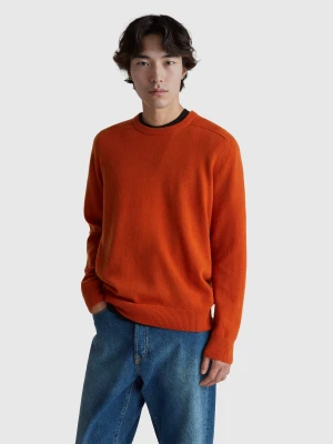 Benetton, Crew Neck Sweater In Pure Merino Wool, Size: XS, Orange, Men United Colors of Benetton