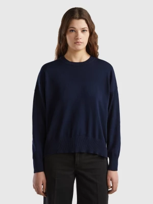 Benetton, Crew Neck Sweater In Tricot Cotton, size M, Dark Blue, Women United Colors of Benetton