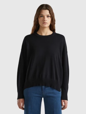 Benetton, Crew Neck Sweater In Tricot Cotton, size S, Black, Women United Colors of Benetton