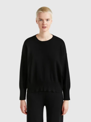 Benetton, Crew Neck Sweater In Tricot Cotton, size XXS, Black, Women United Colors of Benetton