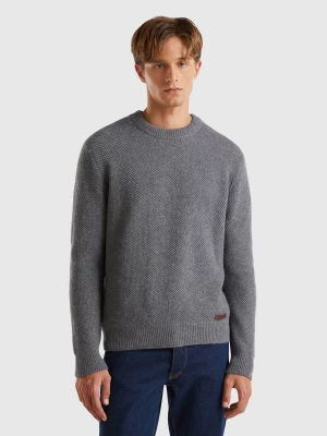 Benetton, Crew Neck Sweater In Wool Blend, size L, Dark Gray, Men United Colors of Benetton