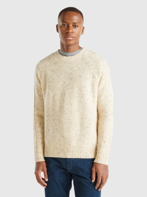 Benetton, Crew Neck Sweater In Wool Blend, size M, Camel, Men United Colors of Benetton