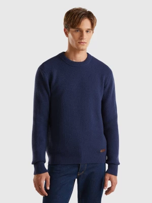 Benetton, Crew Neck Sweater In Wool Blend, size M, Dark Blue, Men United Colors of Benetton