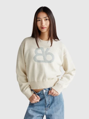 Benetton, Crew Neck Sweater In Wool Blend, size S, Creamy White, Women United Colors of Benetton
