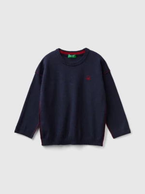 Benetton, Crew Neck Sweater With Embroidery, size 104, Blue, Kids United Colors of Benetton