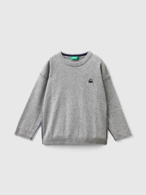 Benetton, Crew Neck Sweater With Embroidery, size 104, Light Gray, Kids United Colors of Benetton