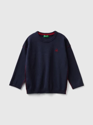 Benetton, Crew Neck Sweater With Embroidery, size 110, Blue, Kids United Colors of Benetton