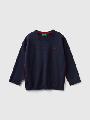 Benetton, Crew Neck Sweater With Embroidery, size 110, Dark Blue, Kids United Colors of Benetton