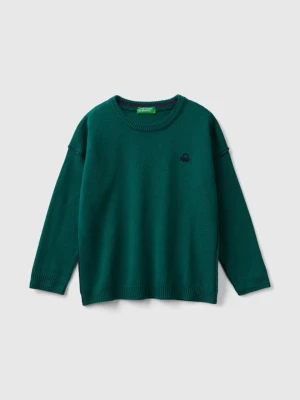 Benetton, Crew Neck Sweater With Embroidery, size 110, Dark Green, Kids United Colors of Benetton