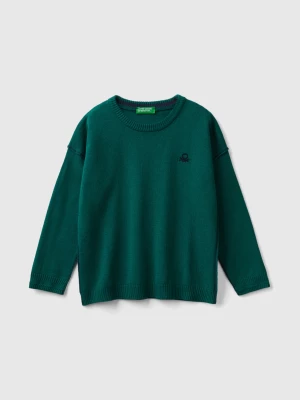 Benetton, Crew Neck Sweater With Embroidery, size 110, Dark Green, Kids United Colors of Benetton