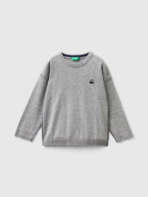 Benetton, Crew Neck Sweater With Embroidery, size 110, Light Gray, Kids United Colors of Benetton