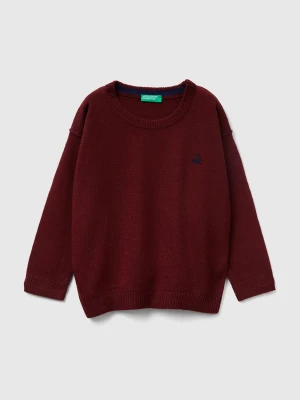 Benetton, Crew Neck Sweater With Embroidery, Size: 116, Burgundy, Kids United Colors of Benetton