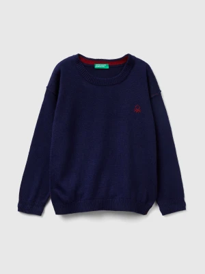Benetton, Crew Neck Sweater With Embroidery, Size: 116, Dark Blue, Kids United Colors of Benetton