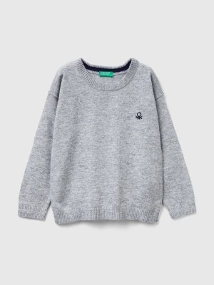 Benetton, Crew Neck Sweater With Embroidery, Size: 116, Light Gray, Kids United Colors of Benetton