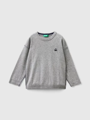 Benetton, Crew Neck Sweater With Embroidery, size 82, Light Gray, Kids United Colors of Benetton