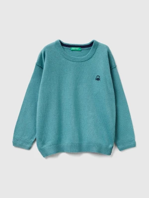 Benetton, Crew Neck Sweater With Embroidery, Size: 90, Air Force Blue, Kids United Colors of Benetton