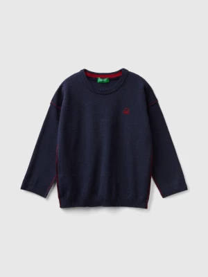 Benetton, Crew Neck Sweater With Embroidery, size 90, Blue, Kids United Colors of Benetton