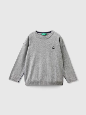 Benetton, Crew Neck Sweater With Embroidery, size 98, Light Gray, Kids United Colors of Benetton