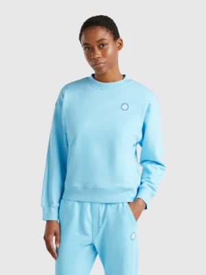 Benetton, Crew Neck Sweatshirt In Cotton Blend, size M, Turquoise, Women United Colors of Benetton