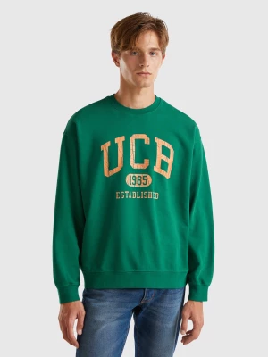 Benetton, Crew Neck Sweatshirt With Logo Print, size XL, Dark Green, Men United Colors of Benetton