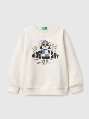 Benetton, Crew Neck Sweatshirt With Print, size 116, Creamy White, Kids United Colors of Benetton