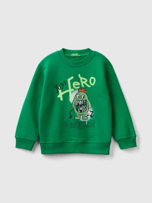 Benetton, Crew Neck Sweatshirt With Print, size 116, Green, Kids United Colors of Benetton