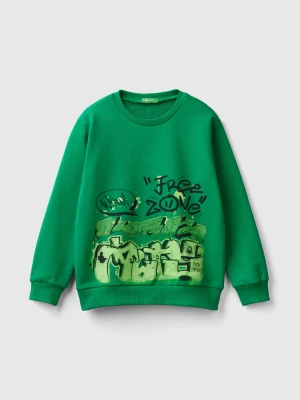 Benetton, Crew Neck Sweatshirt With Print, size XL, Green, Kids United Colors of Benetton