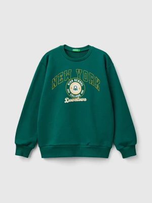 Benetton, Crew Neck Sweatshirt With Print, size XL, Dark Green, Kids United Colors of Benetton