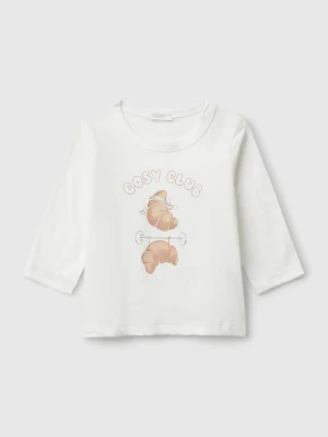 Benetton, Crew Neck T-shirt In Cotton, size 82, Creamy White, Kids United Colors of Benetton