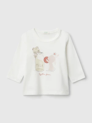 Benetton, Crew Neck T-shirt In Cotton, size 82, Creamy White, Kids United Colors of Benetton
