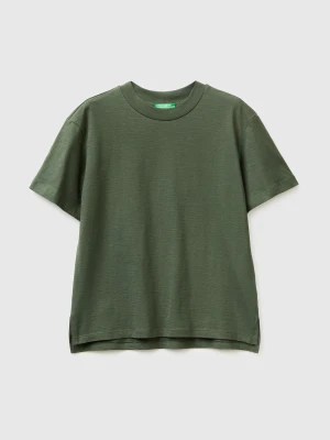 Benetton, Crew Neck T-shirt In Lightweight Cotton, Size: XXS, Military Green, Women United Colors of Benetton
