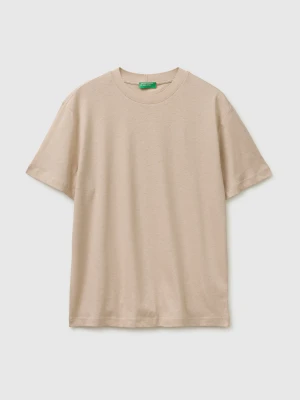 Benetton, Crew Neck T-shirt In Linen Blend, Size: XL, Beige, Men United Colors of Benetton