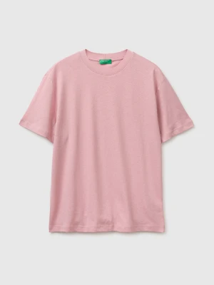 Benetton, Crew Neck T-shirt In Linen Blend, Size: XL, Pink, Men United Colors of Benetton