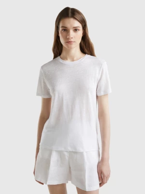 Benetton, Crew Neck T-shirt In Pure Linen, size L, White, Women United Colors of Benetton