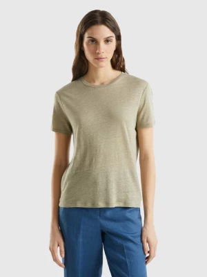 Benetton, Crew Neck T-shirt In Pure Linen, size XL, Light Green, Women United Colors of Benetton