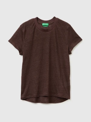 Benetton, Crew Neck T-shirt In Pure Linen, Size: XS, Brown, Women United Colors of Benetton