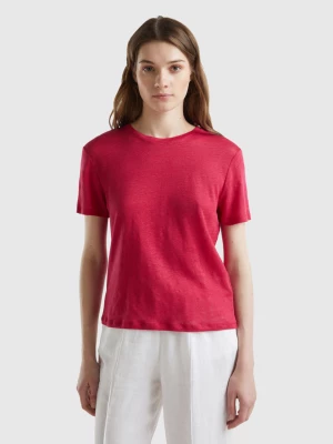 Benetton, Crew Neck T-shirt In Pure Linen, size XS, Cyclamen, Women United Colors of Benetton